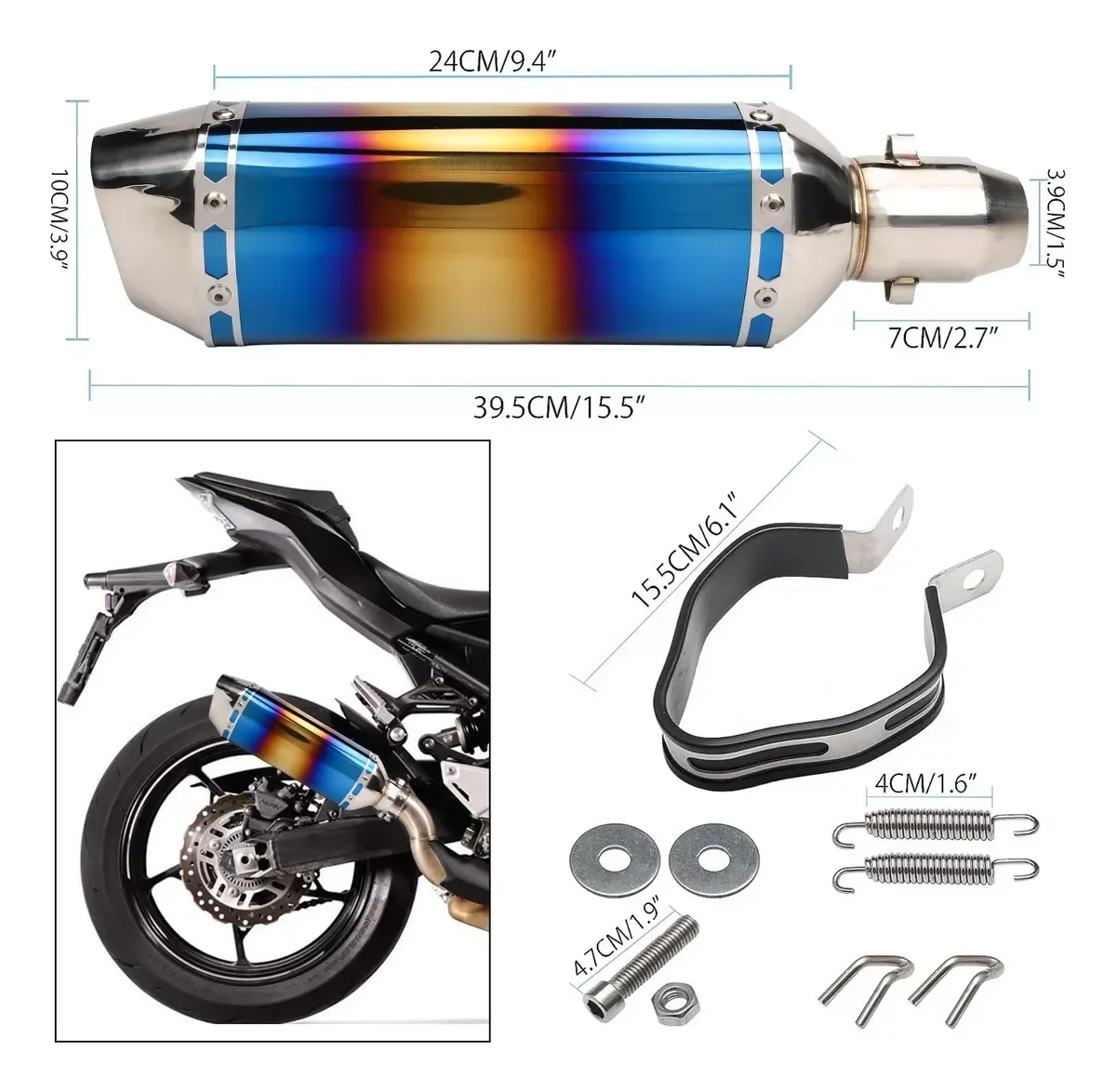 

Blue universal motorcycle exhaust Muffler escape moto cafe racer For Duke RC390 NC700 CBR500RR GSXR250 benelli trk 502 gsr 600