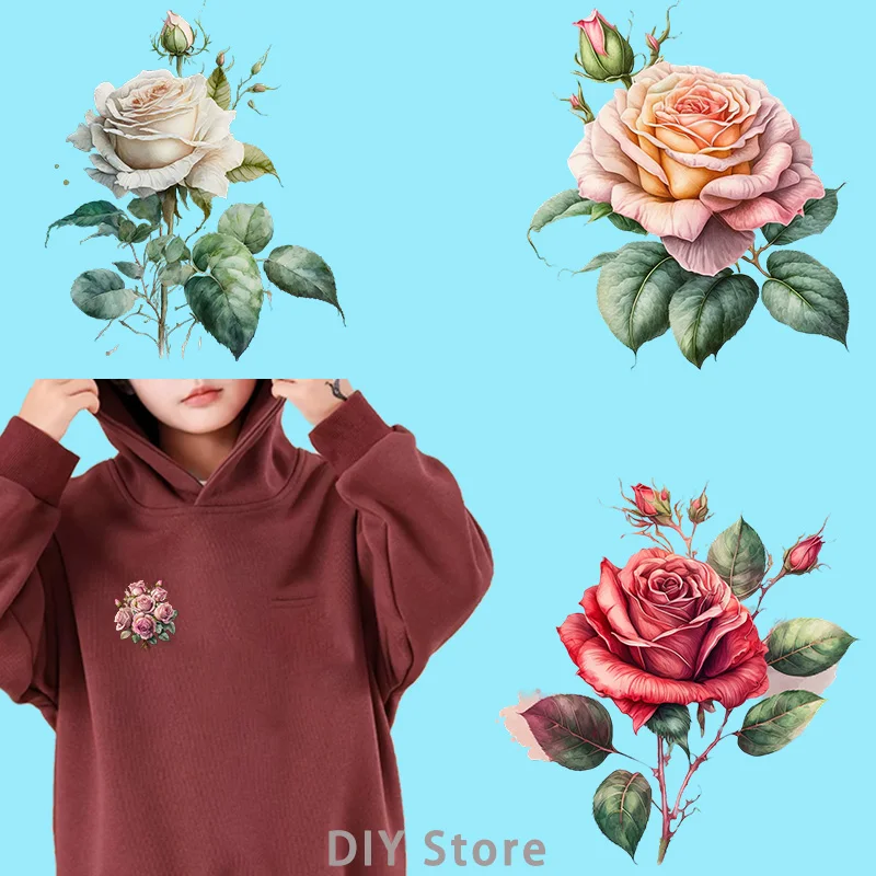Exquisite Rose dtf patches for clothing Heat Transfer On Clothes transfers ready to press Iron On Patches For Clothing.