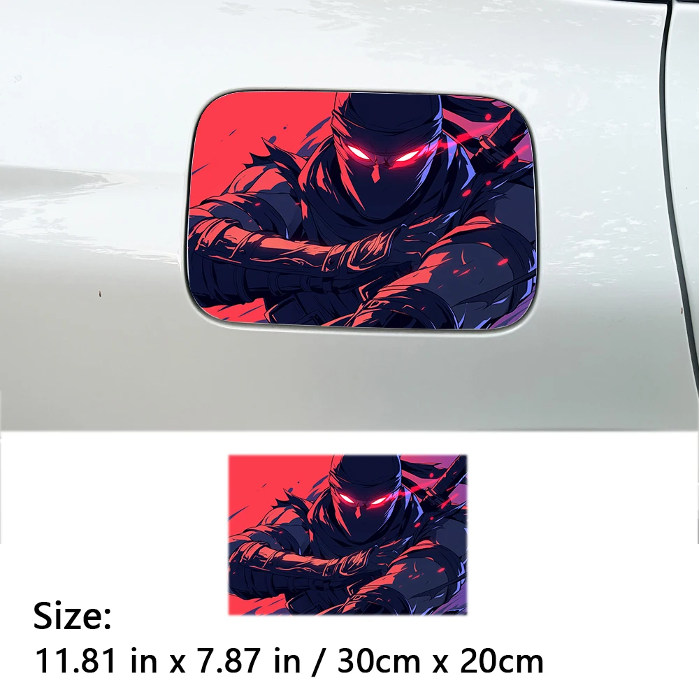 1PC  Red Black Cool Warrior Fuel Cap Sticker UV Resistant PET Oriental Style Universal Vehicle Custom Decor Decal view 3