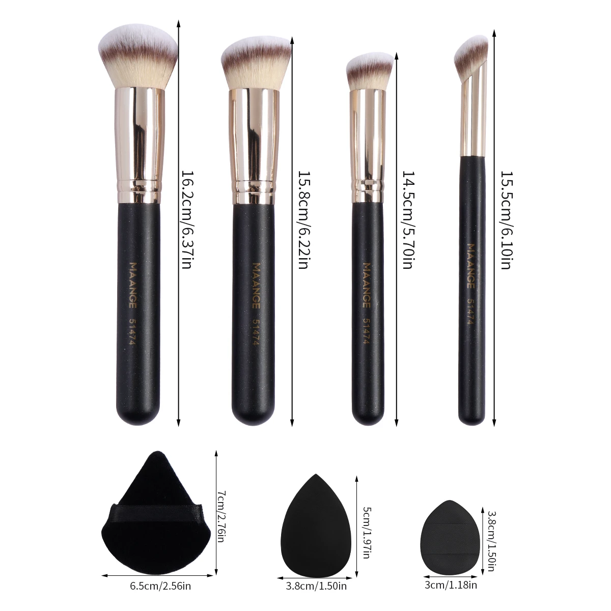 MAANGE Makeup Brush with Puff 4PCS Foundation Concealer Brush with 7 PCS Mix Makeup Sponge Soft Triangle Powder Puff Beauty Tool