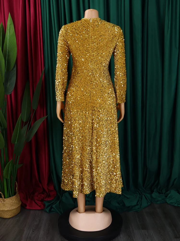 2024 Vintage-Mode Pailletten Frauen Kirche Swing Kleider Lange Hülse O-ansatz Hohe Taille Elegante Glitter Bankett Party Abendkleid – Detail 11