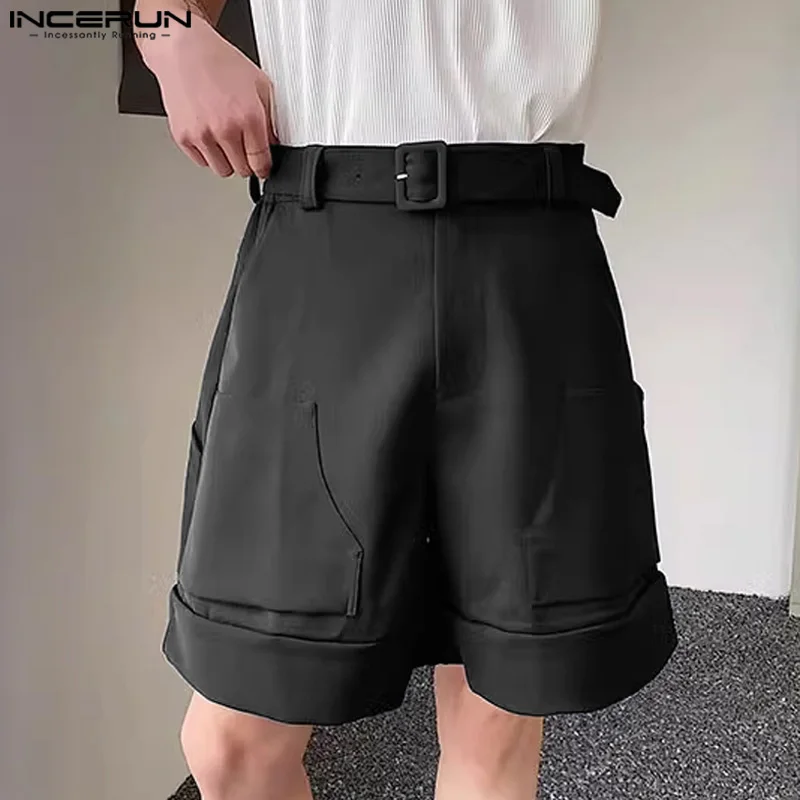 INCERUN 2024 Korean Style Shorts New Men\'s Pocket Design Solid High Waisted Shorts Casual Streetwear Male Hot Sale Shorts S-5XL