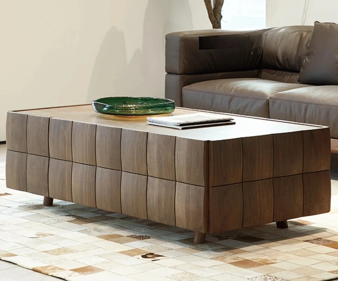 

Italian Light Luxury Black Walnut Wooden Tea Table Modern Light Luxury High Sense Living Room Home Tea Table