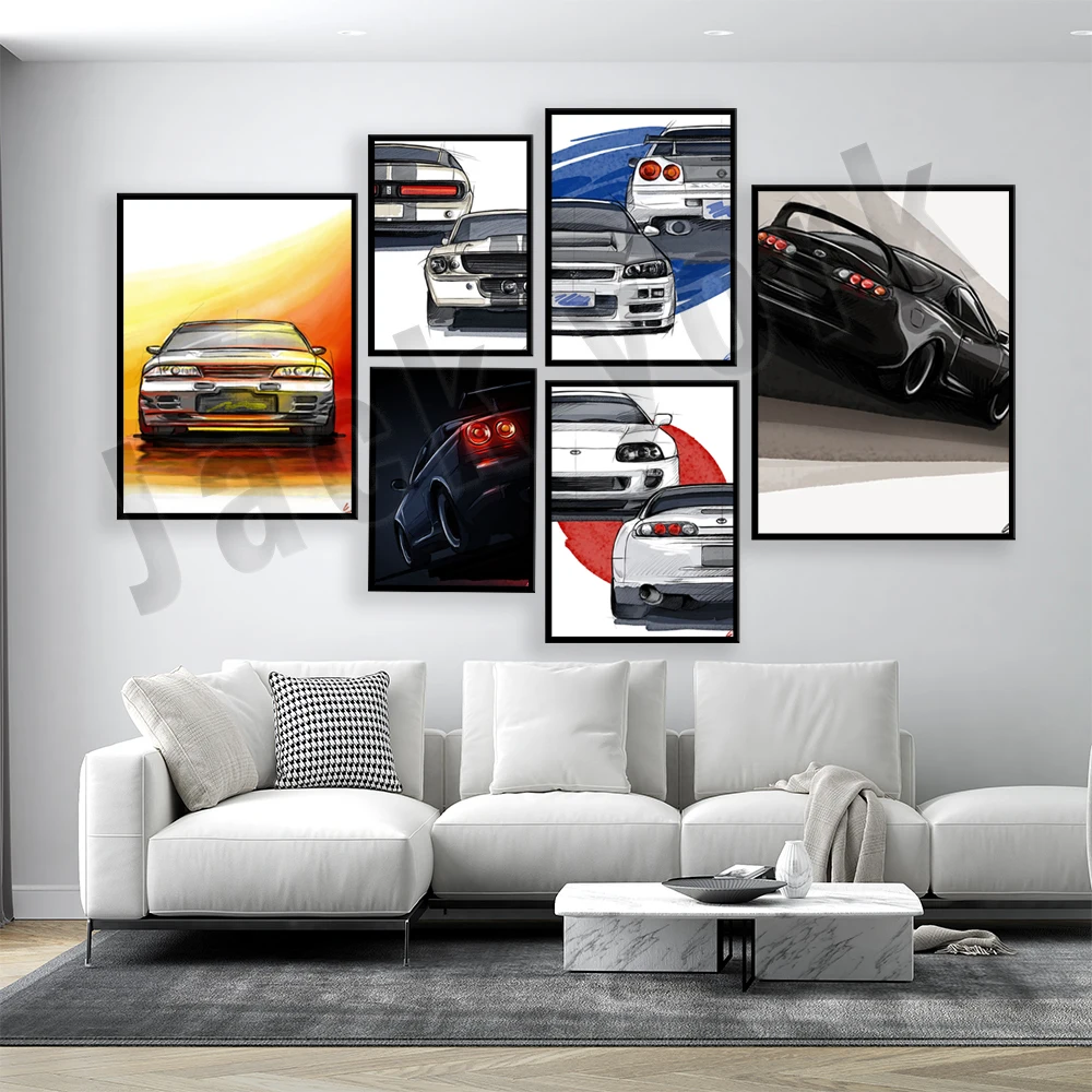 Supra MK4, Nissan Skyline R32, R34, R33 Poster Print Wall Art Decor Gifts for Home Office Men's Cave Garage Gift