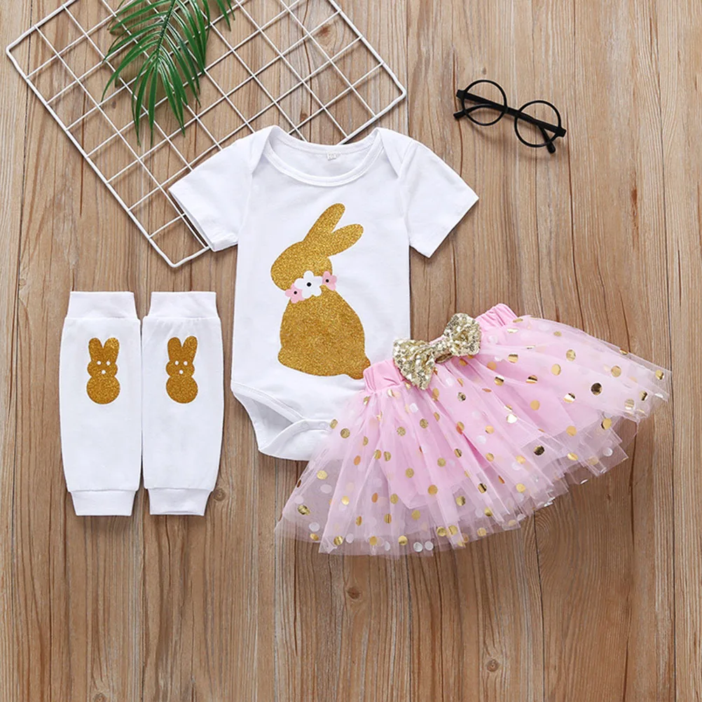 

Easter Rabbit For Kids Pink Mesh Skirt Short Sleeve Outfit Leg Sleeve Party Festival Wear Fit 100Cm Height Comfortable