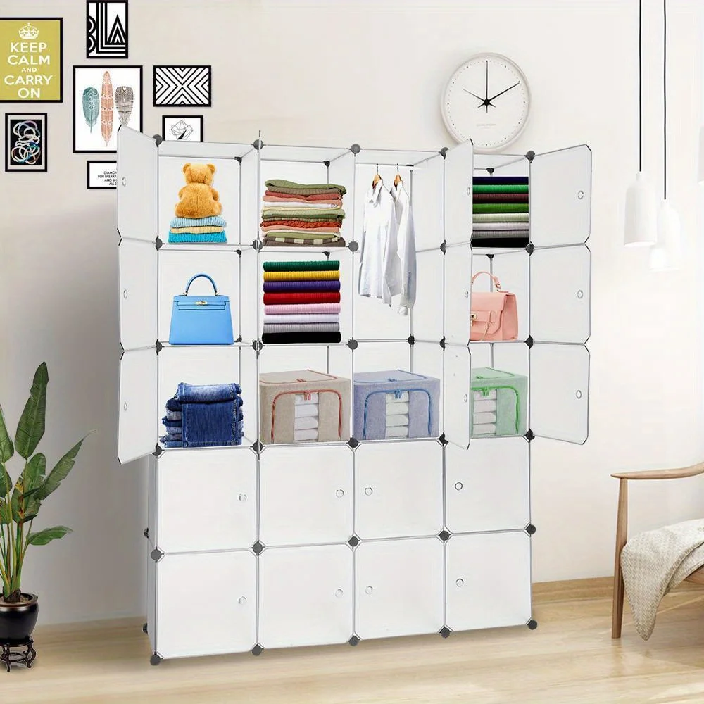 20 Cube Organizer Stackable Plastic Cube Storage Shelves Modular with Hanger Rod