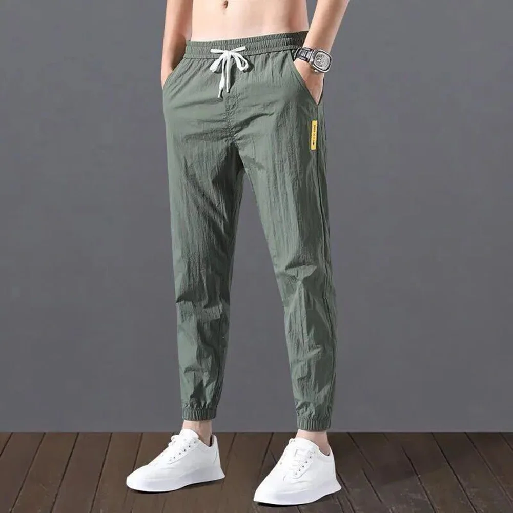 Trousers Men Pants Lace-up Loose M-4XL Solid Color Spring Straight Summer Sweat Thin Suits Casual Elastic Going Out