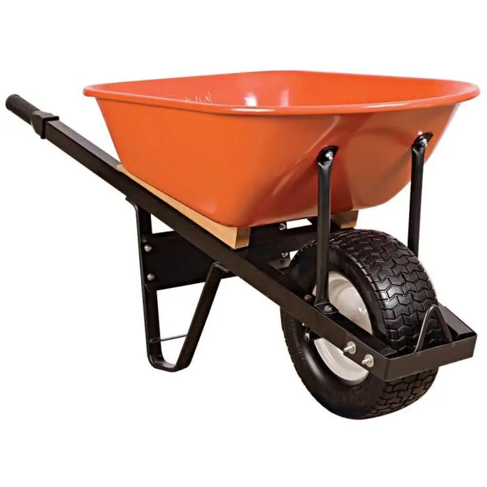 Heavy-Duty 6-Cubic-Foot Wheelbarrow Holds 500lbs Powder-Coated Tray Precision Ball Bearing System Flat-Free Tire Rust Resistant