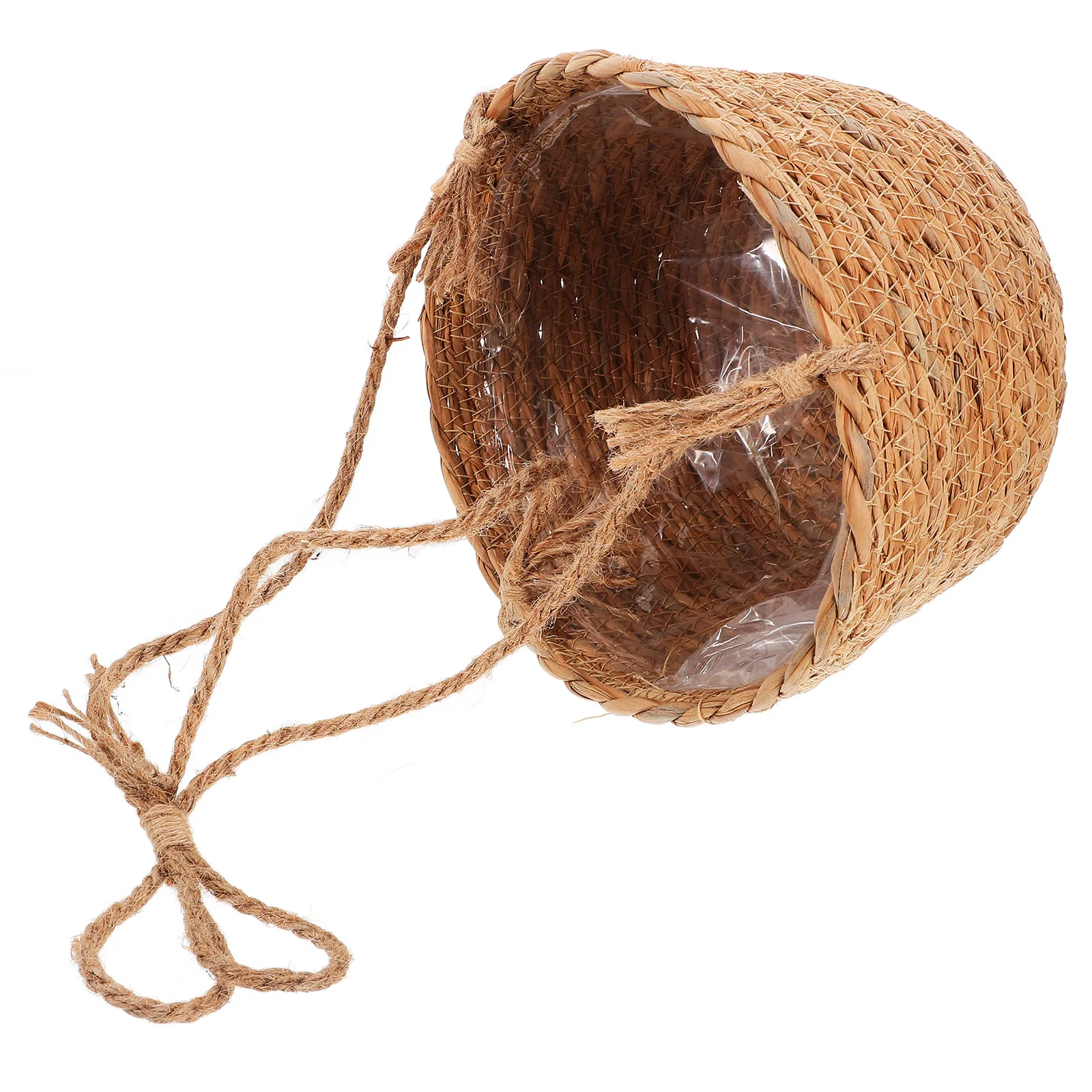 20Cm Mouth Width Woven Plant Basket Rustic Hanging Planter Balcony Flower Pot Pothos Holder Woven Plant Basket