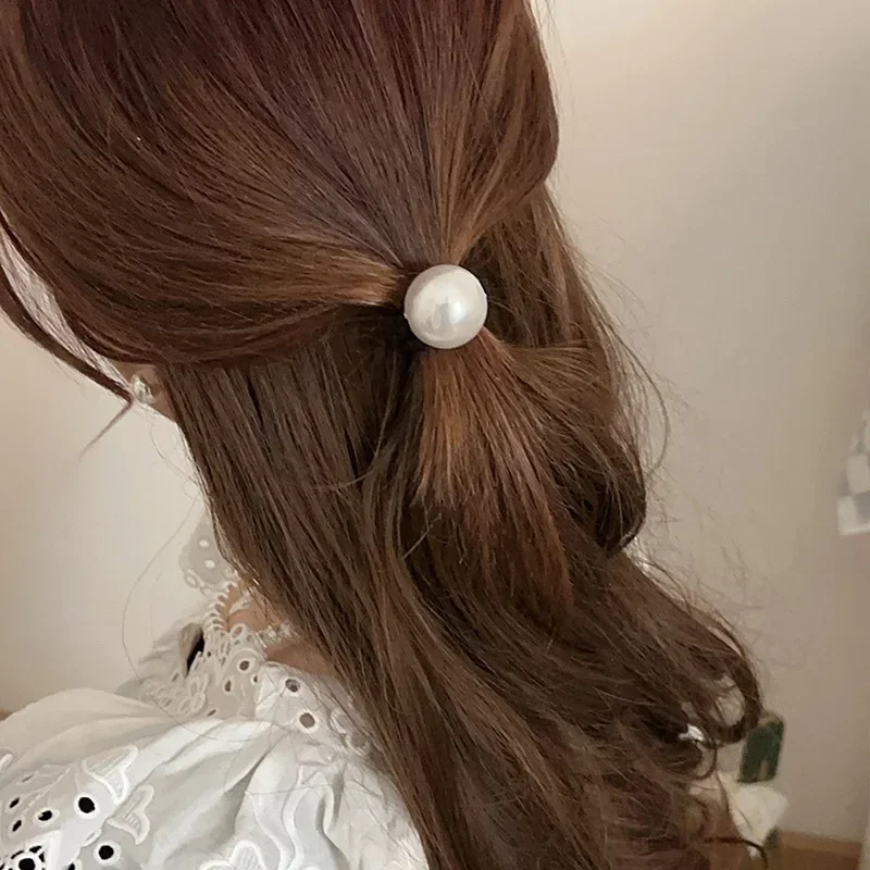 Elegante grande imitação de pérola corda de cabelo simples elástico para mulheres meninas acessórios para o cabelo scrunchies headwear presentes