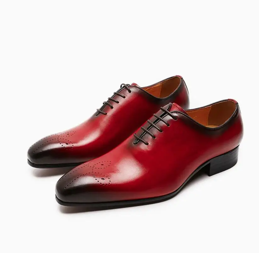 

Italian Mens Genuine Leather Dress Shoes Blue Purple Oxfords Wedding Party Formal Shoes Whole Cut Elegant Men's Footwear
