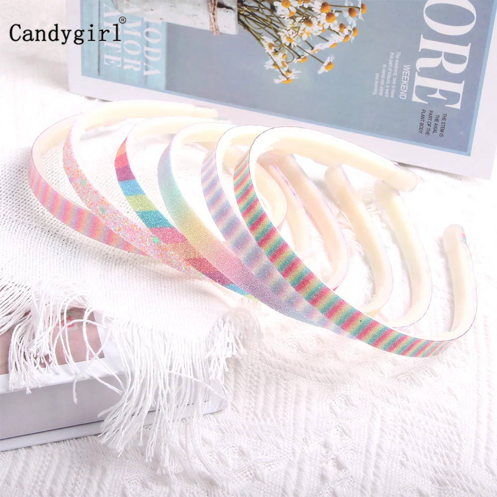 Candygirl Glitter Headbands for Girls Rainbow Sparkly Hair Hoops Different Colors Sequin Colorful Star Hair Bands Accessories