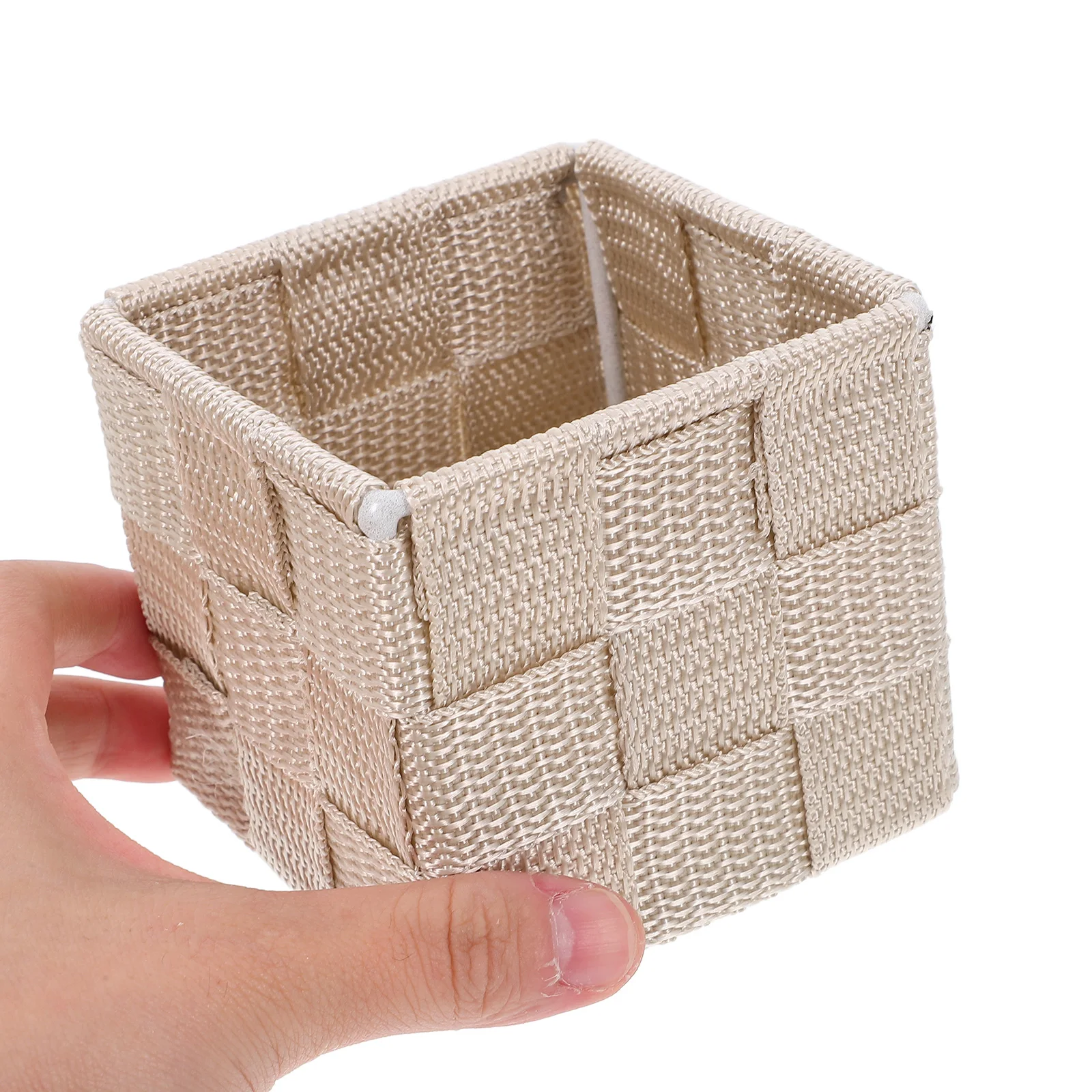Woven Storage Baskets Beige Bins Bathroom Desktop Kitchen Tray Snack Holder Versatile Design Durability Easy Cleaning