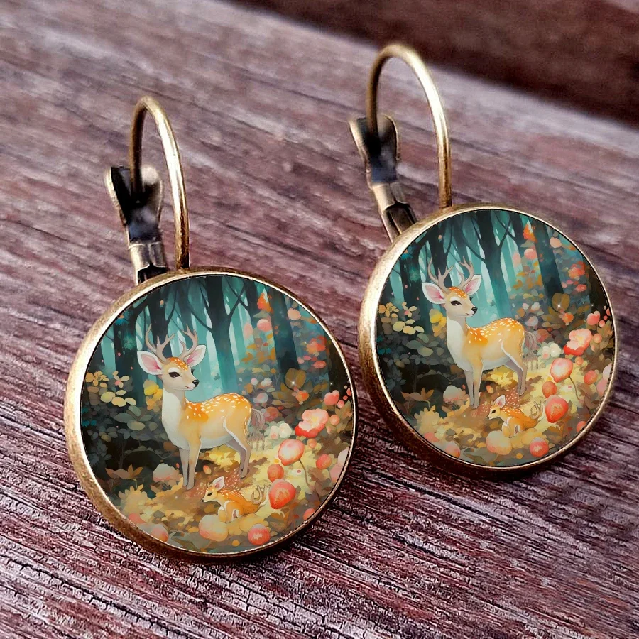 New Arrival Colorful deer earrings deer sika deer Glass Cabochon Womens Earrings like deer girls jewelry earrings gifts