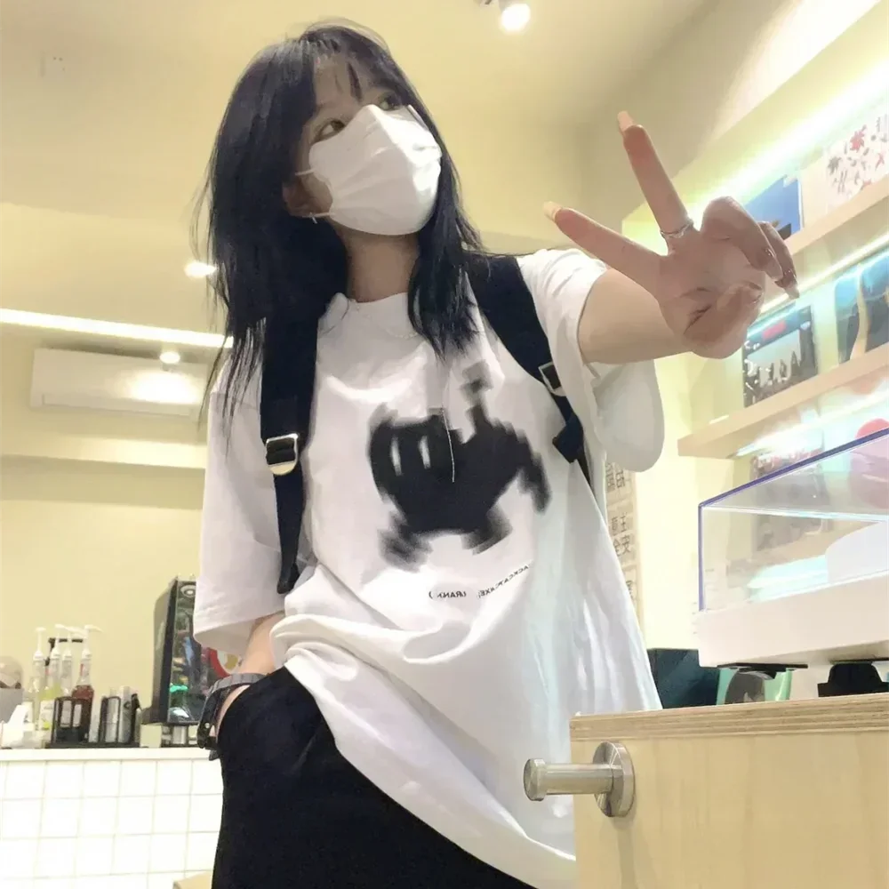Summer Y2k Aesthetic Print Basic Short Sleeve T-shirts Streetwear All Match Loose Tops Women Casual Harajuku O Neck Tees