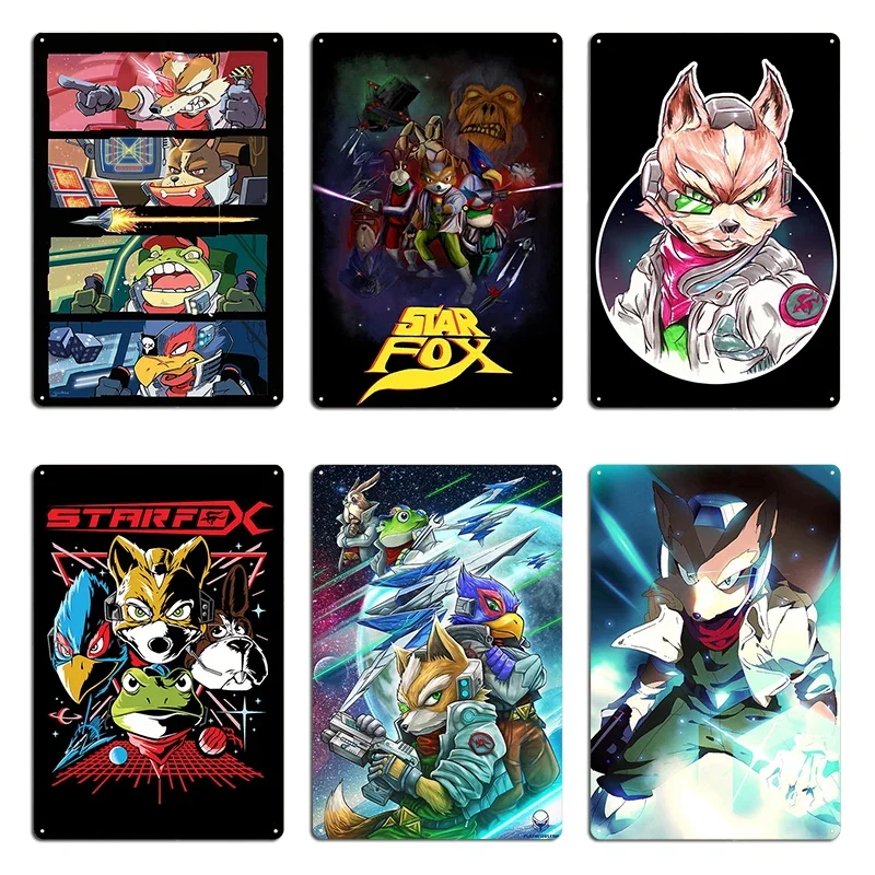 Animales Espaciales Starfox Videojuego Retro Fox McCloud Retro Japonés Metal Personalizado Decoración de Pared de Cine Letrero de Hojalata para Club Póster