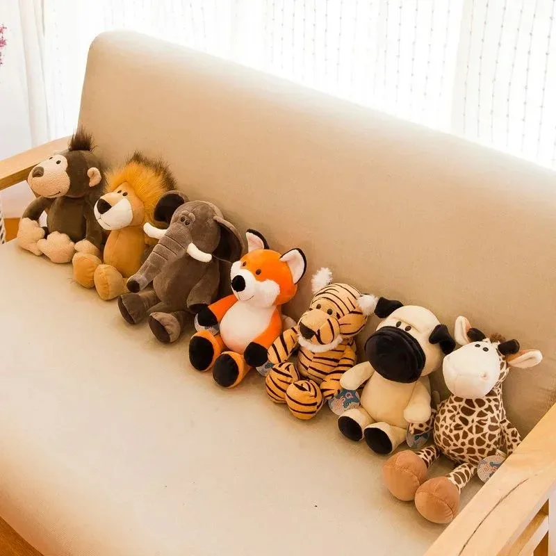 25CM Kawaii animales de la selva juguetes de peluche bosque Animal perro de peluche cebra elefante León zorro jirafa juguetes para niños muñeca regalo de cumpleaños
