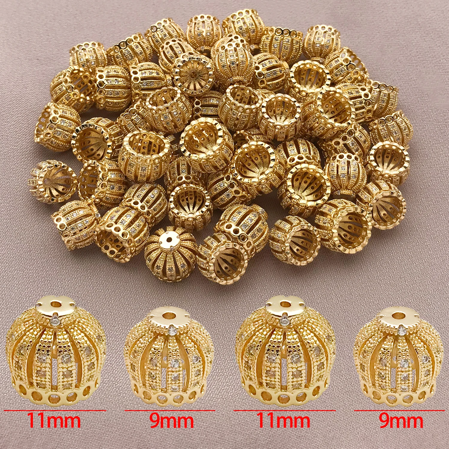 2/5pcs/lot 18K Gold Plated Brass with Zircon Crown Beads Caps For Bracelets,Tassel Bead Cap For DIY Earrings Jewelry Making image 6