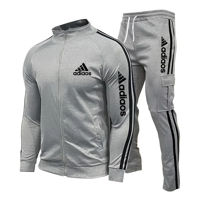 Fato de treino masculino de pé com zíper, camisa e calça esportiva, roupa esportiva, corrida, Fitness Wear, novo, 2024