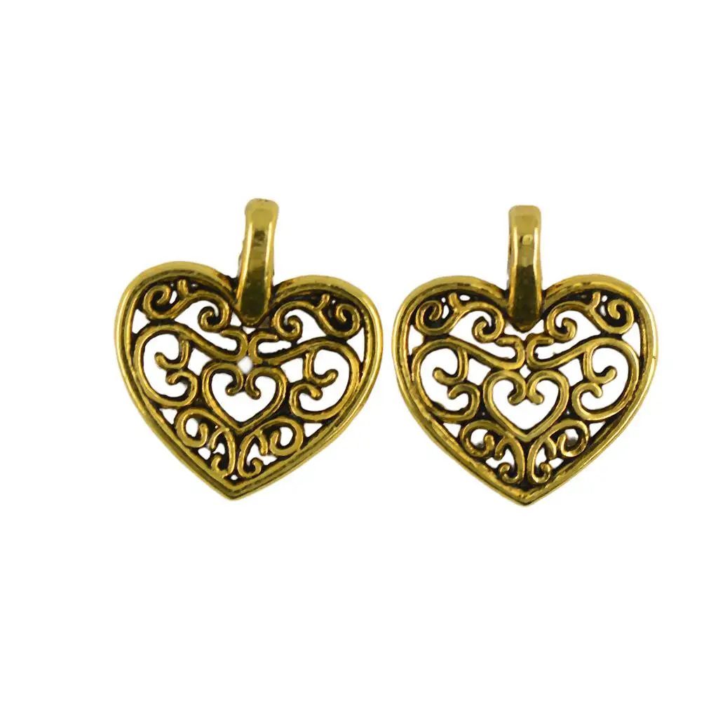 

50-Set Filigree Hollow Heart Cut Pendant Charms Jewelry Making Findings DIY