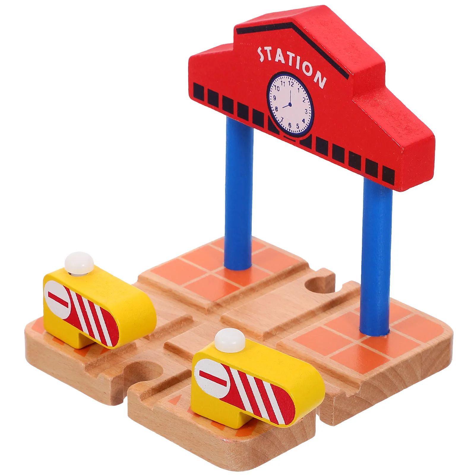 

Kids Railway Playset Funny Wooden Station Platform Educational DIY Train Building Accessory Creative Pretend Railway Track Scene