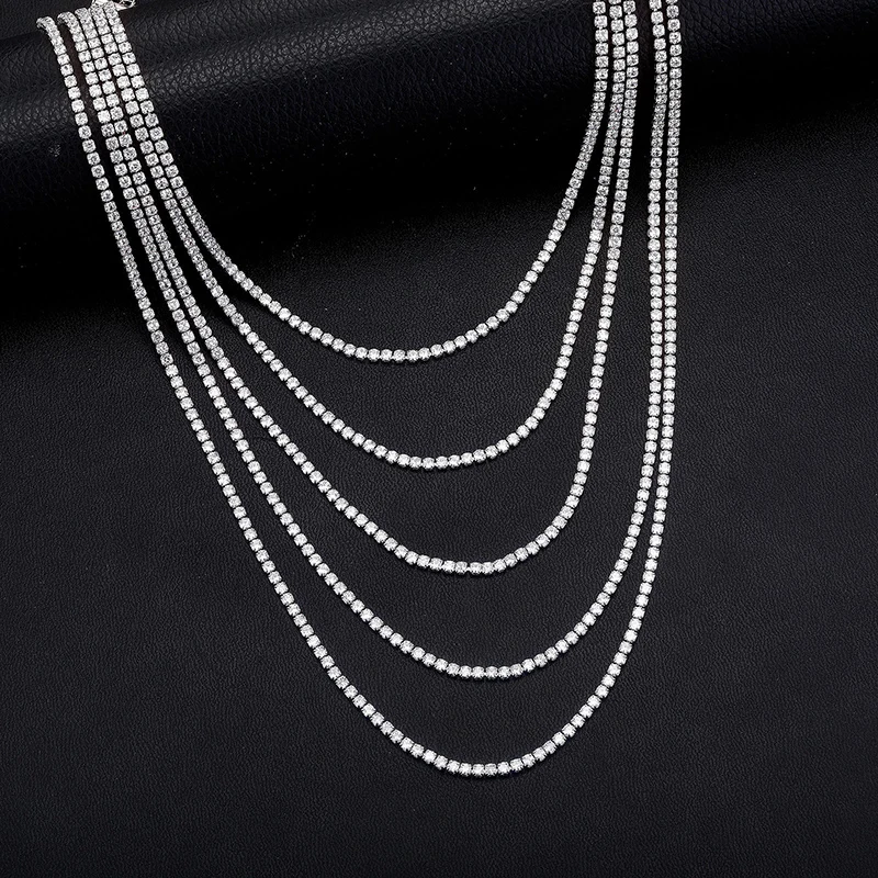 5/7 Rows CZ Stone Bing Iced Out Tennis Link Chain Chokers Necklaces for Men Women Unisex Hip Hop Rapper Jewelry Silver Color