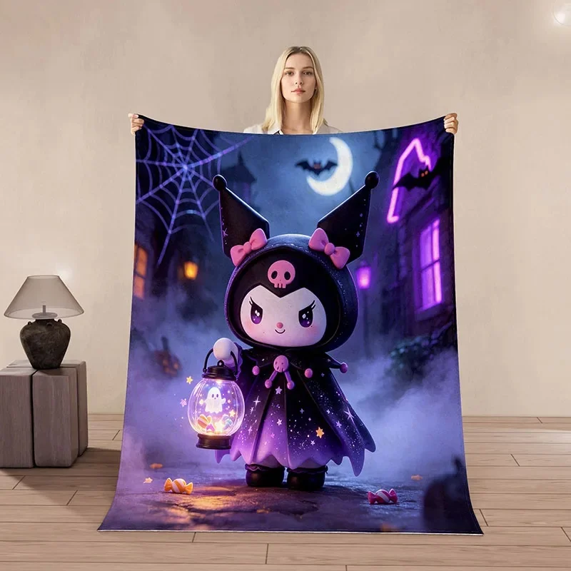 Cute Star‑Cloak Flannel Blanket, Kuromi Halloween Witch‑Hood Design, Lightweight Throw Blanket For Indoor Daily Use
