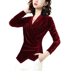 Plus Size Spring elegant Retro Gold Velvet Jacket Female Women Blouse camisas de mujer elegantes Autumn Gold Velvet Shirt 6XL