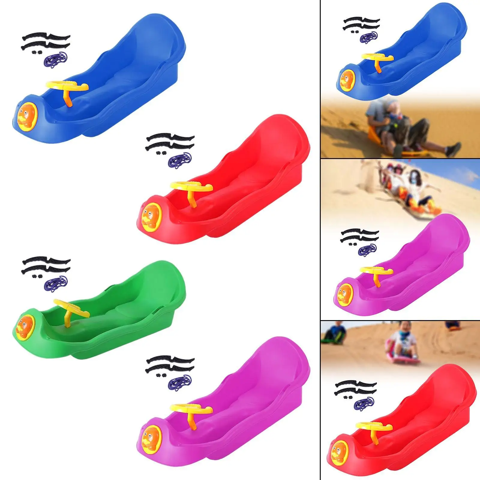 

Kids Snow Sled with Steering Wheel Sturdy Anti Slip Sledge Sledding Board for Outdoor Winter Sports