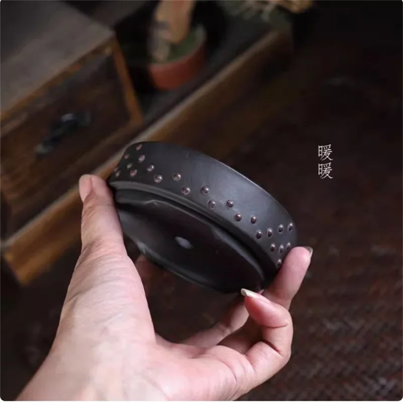 Ceramic Round Bonsai Pot, Drum-nail Nature, Purple-Sand, Traditional Chinese Room, Dormitory, Garden, Home Table Decoration