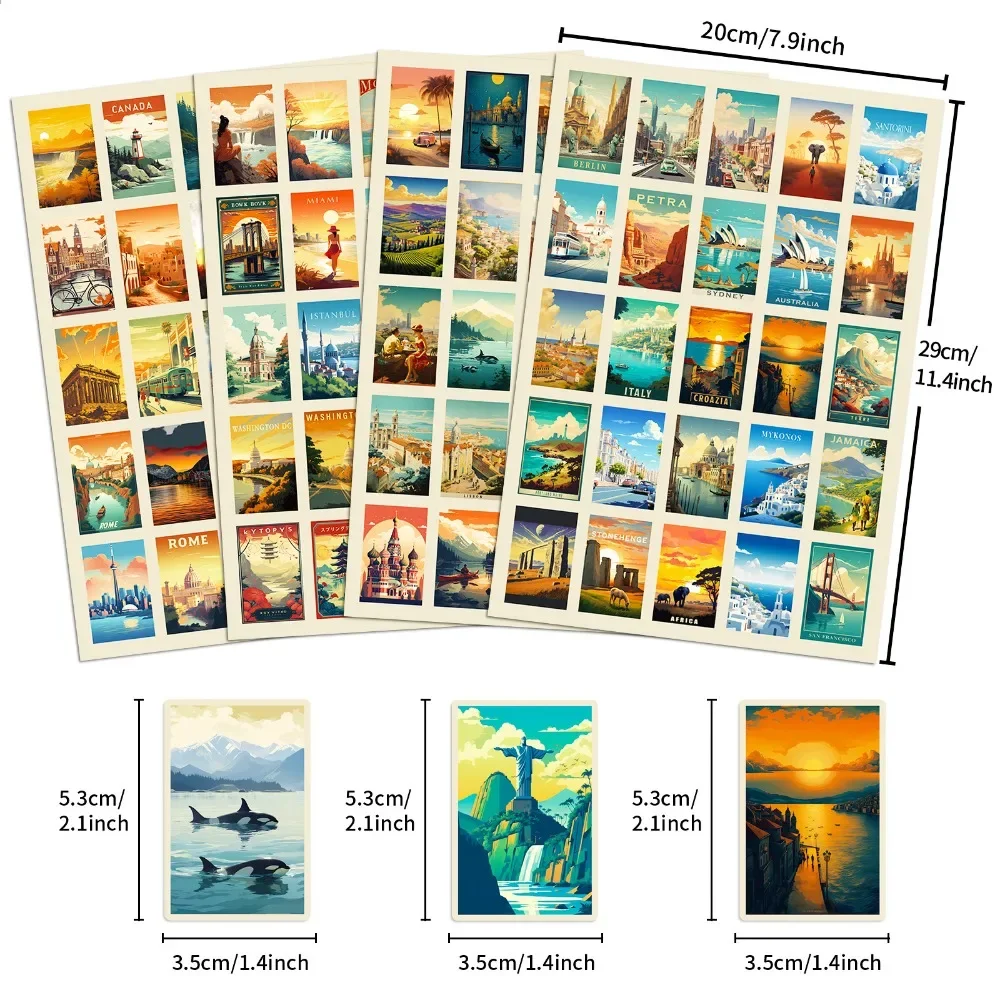 10/50/100Pcs Cartoon Retro Scenery Posters Stickers Aesthetic Laptop Phone Motorcycle Car Waterproof Sticker Classic Toy Gift