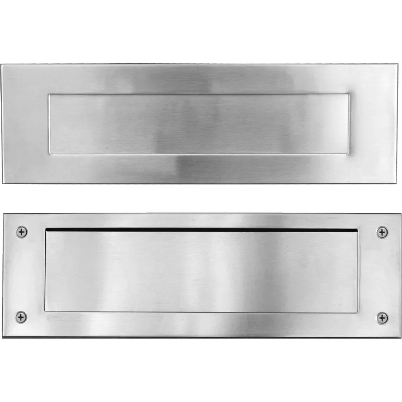 Mail Slot Stainless Steel Satin Color | Outer Size 13 X 4 inches | Almost Any door mail slot Front and Rear Piece