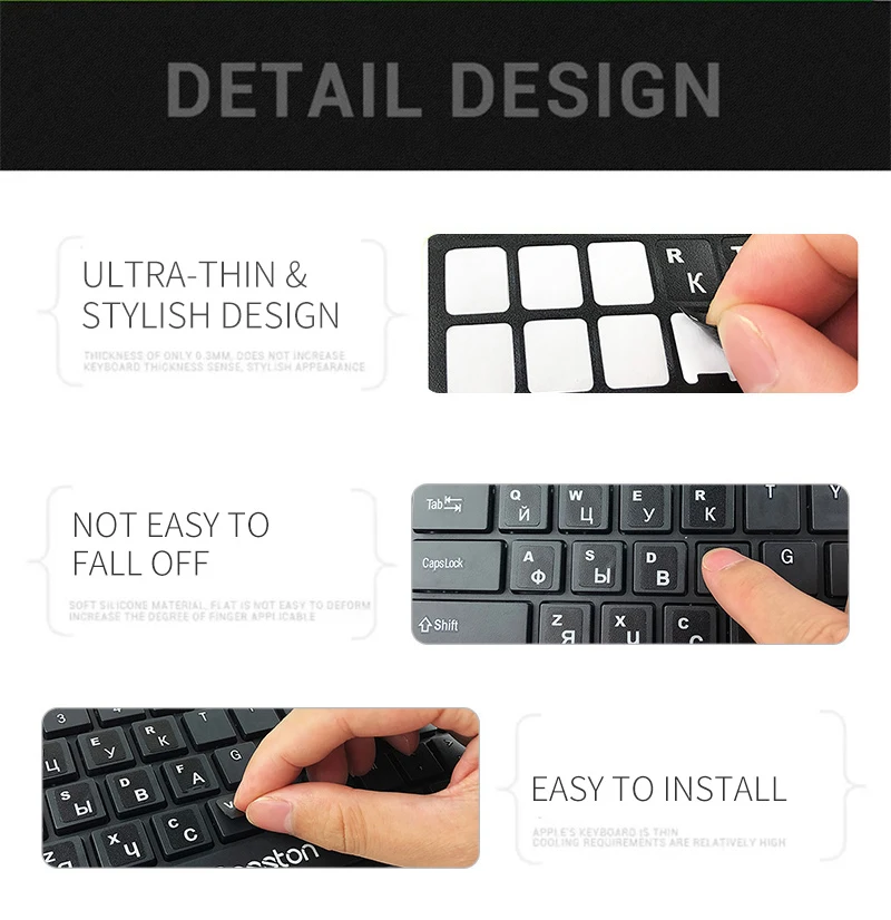 Russisch, Englisch, Französisch, Spanisch, Ukraine, Arabisch, Portugiesisch, Tastaturaufkleber für Laptop, PC, Standard-Buchstabenlayout,
