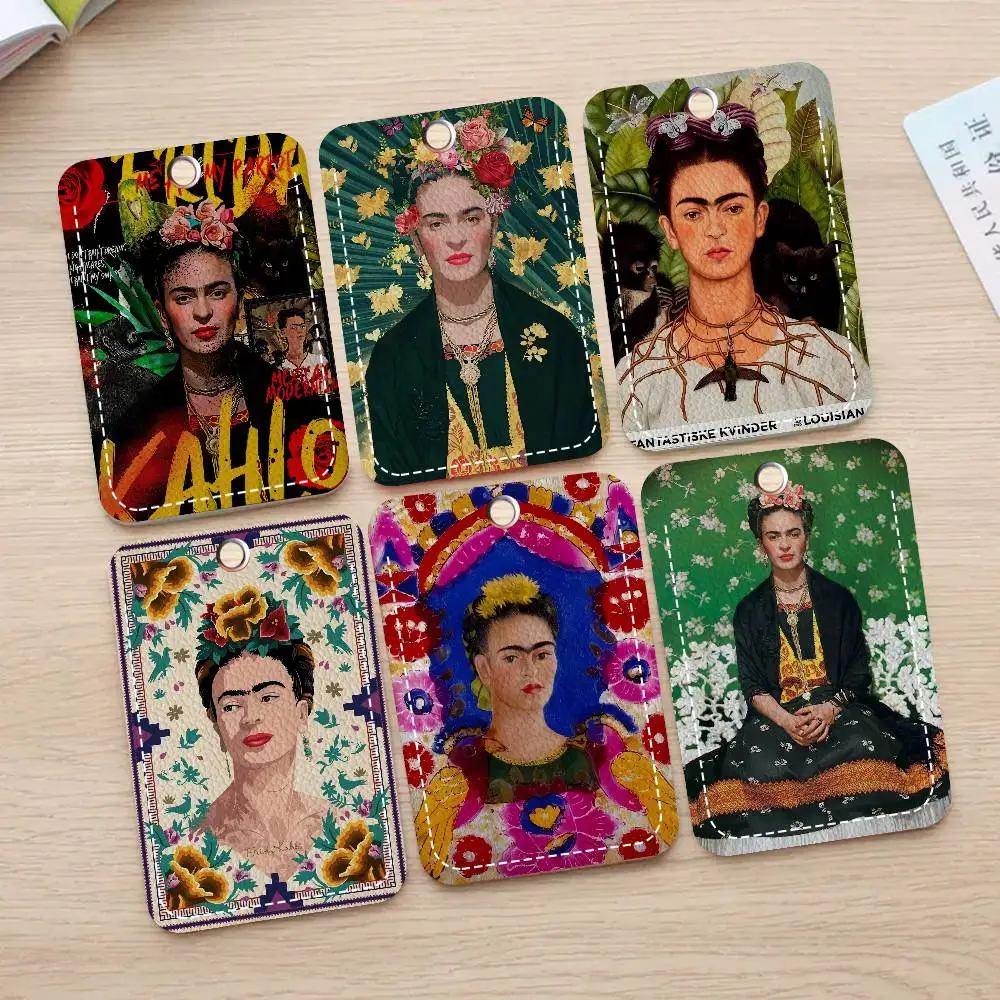 F-frida k-kaylo porta-cartões com impressão personalizada, adequado para suporte de meninas, porta-cartões, mulheres, porta-crachá, chaveiro
