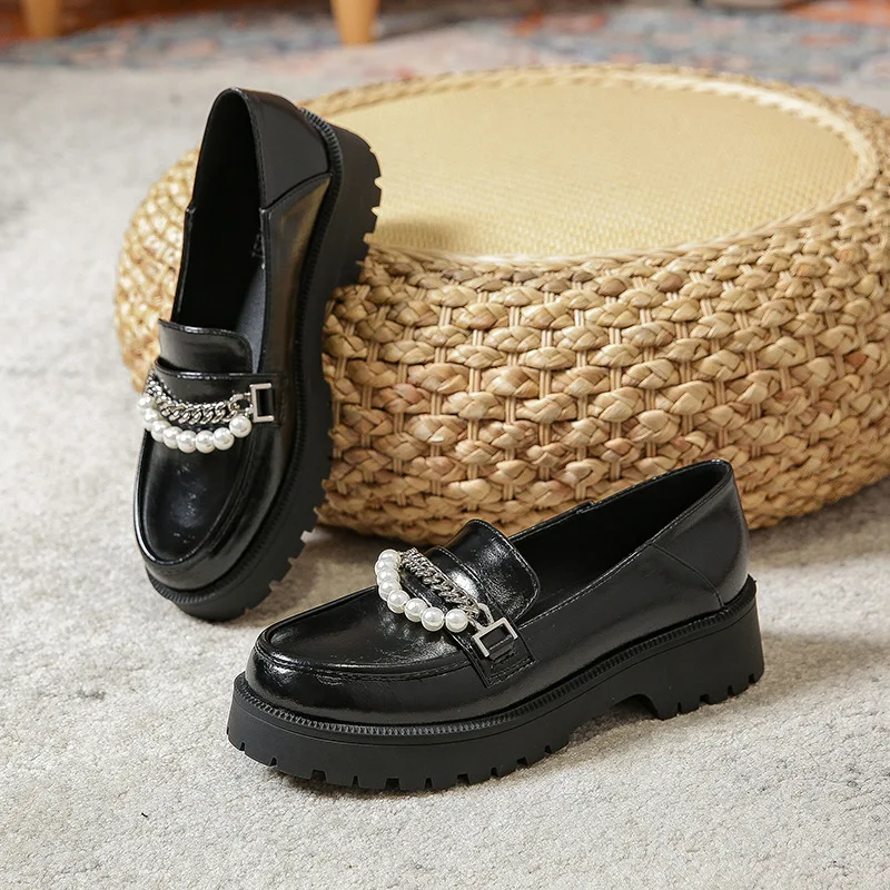 Luxury Brand Crystal Chain Lolita Mary Janes Women Shoes Summer 2022 Platform Shoes Ladies Chunky Leather Shoes Casaul Zapatos