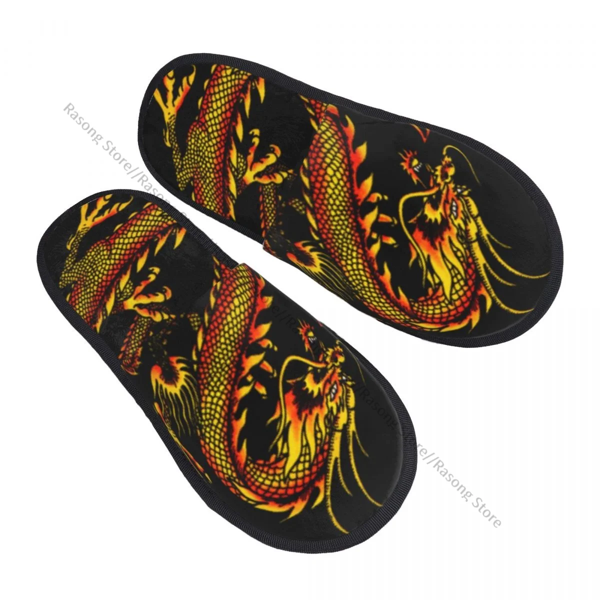 Winter Slipper Woman Man Fluffy Warm Slippers Dragon Fire House Slippers Shoes