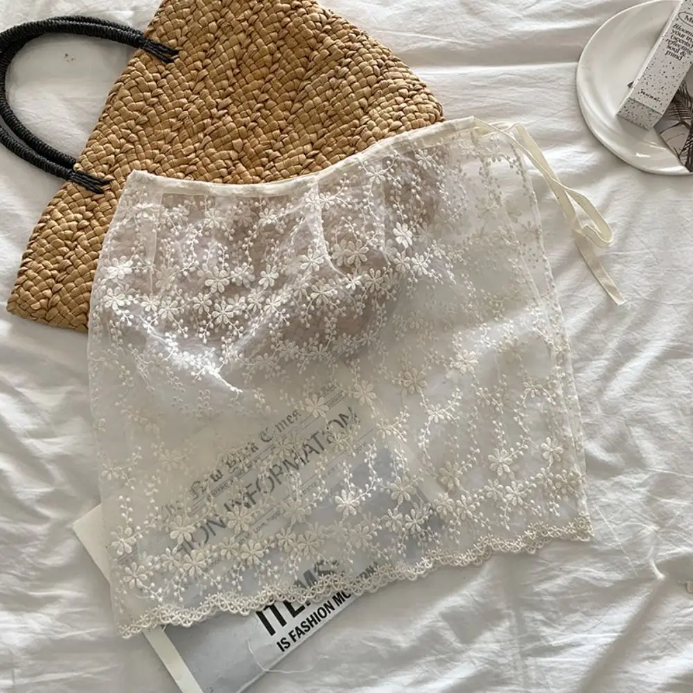 Moda doce renda meia saia flor bordado altura cintura gaze saia rendas y2k outwear mini saia festa