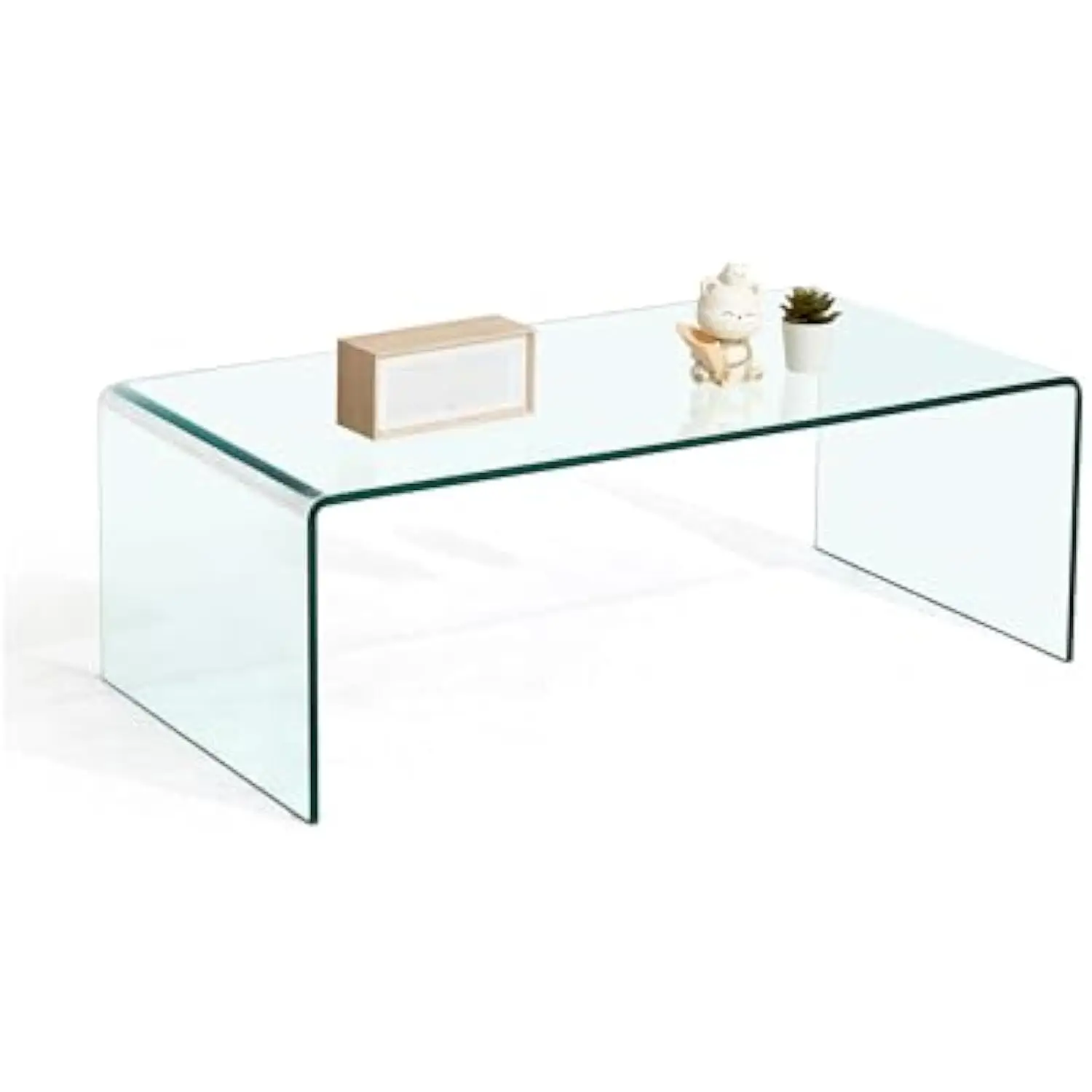 

Clear Glass Coffee Table, Modern Tempered Glass Small Coffee Tables 39.4 L x 19.7 W x 13.78 H, Easy to Clean Centerpiece for Li