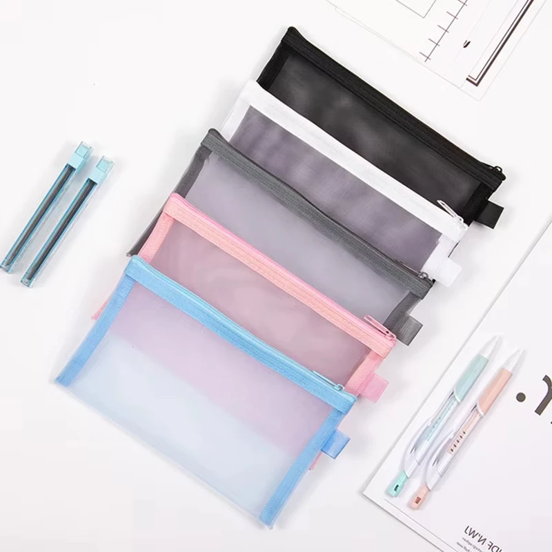 Mesh Travel Cosmetic Bag Transparent Nets Cosmetics Holder Storage Bag Zipper Pencil Bag Case Nylon Makeup Pouch Portable