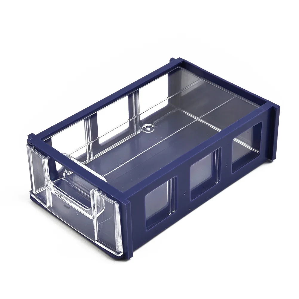 Caja de almacenamiento apilable de alta calidad, caja de herramientas transparente de 140x85x40mm, accesorios para manualidades con tornillos y componentes azules, 1 unidad