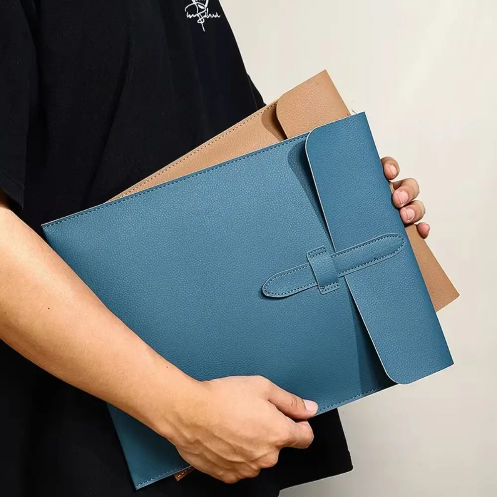 

A4 Thick Document Bag Cortex Vertical Paper Organizer Leather File Folder Large Capacity Laptop Case Business Information Bag