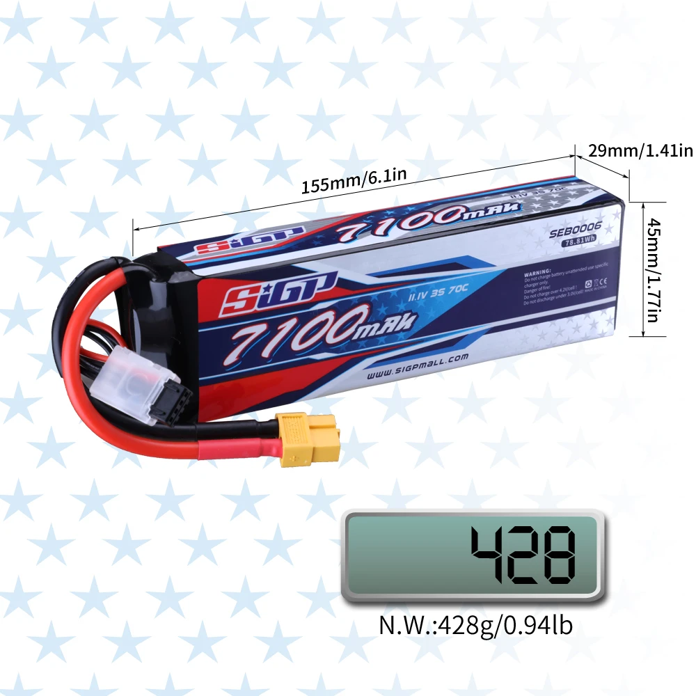 Bateria SIGP 3S Lipo, Soft Pack com Conector XT60 para Carro RC, Caminhão, Tanque, Barco, Passatempo de Corrida, 5600mAh, 7100mAh, 11.1V, 70C