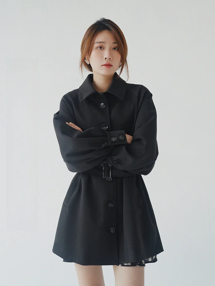 

Bla Hepburn Sle ort Woolen Coat for Women Sweet School Girl Version Rabbit round Dance New 2025 Winter Slim Fit