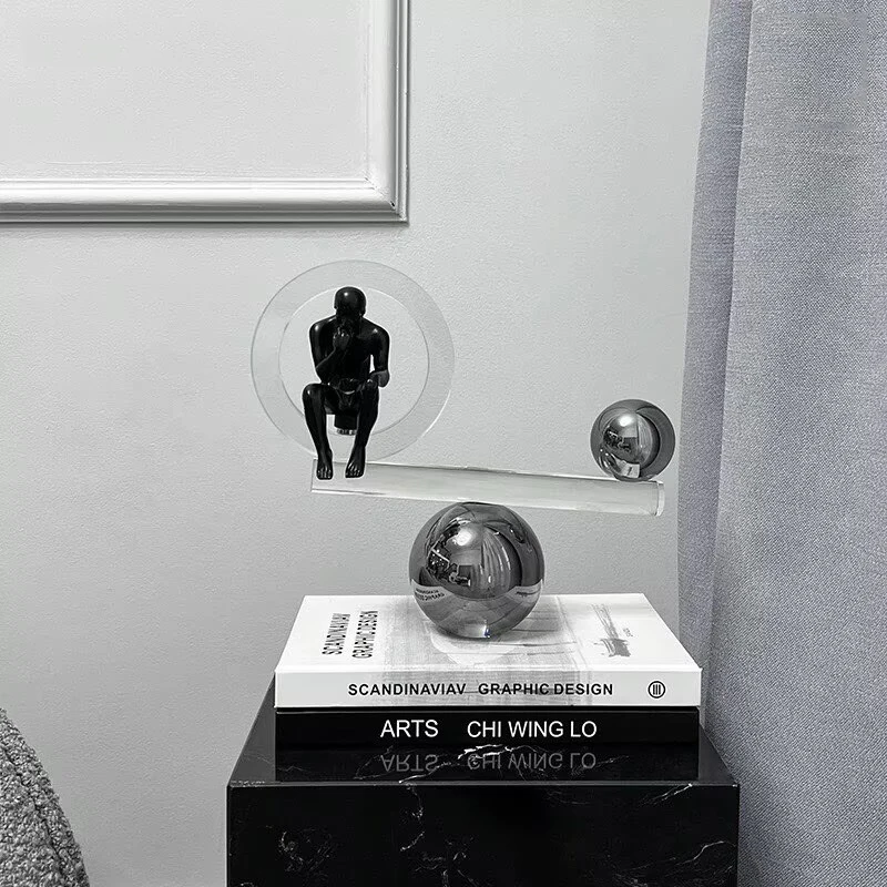 Modern Geometry Crystal Balance Board Thinker Character Ornament Sample Room Home Living Room Bogu Rack Sculpture