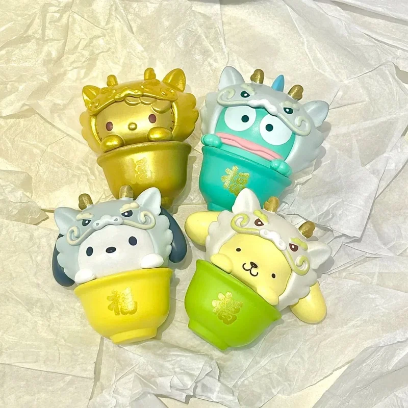 Подлинная Bandai Sanrio Family Lucky Dragon Silk Series слепая коробка Kawaii Kuromi Hangyodon Коллекционная фигурка Модная игрушка Веселый подарок