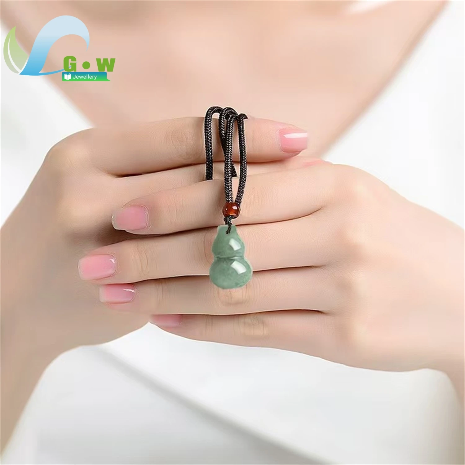 Natural A Grade Jadeite Pea Green Gourd Pendant Bean Texture Hanging Ornament Unisex Exquisite Ethnic Style Jewelry Gift