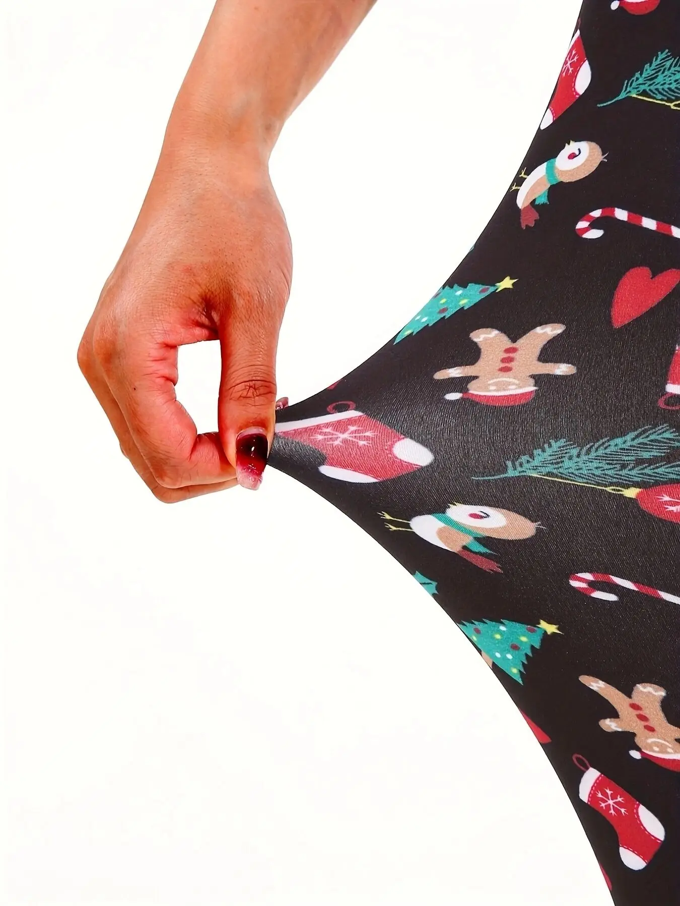 CUHAKCI Christmas Themed Brushed Fashionable Stretch Sports Leggings Tight Fitting Elegant Sexy Women\'s Pencil Pants