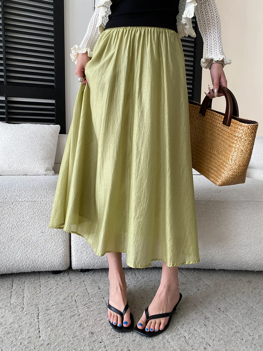 

Spring and summer women's casual solid color elastic high waist loose slimming A-line skirt