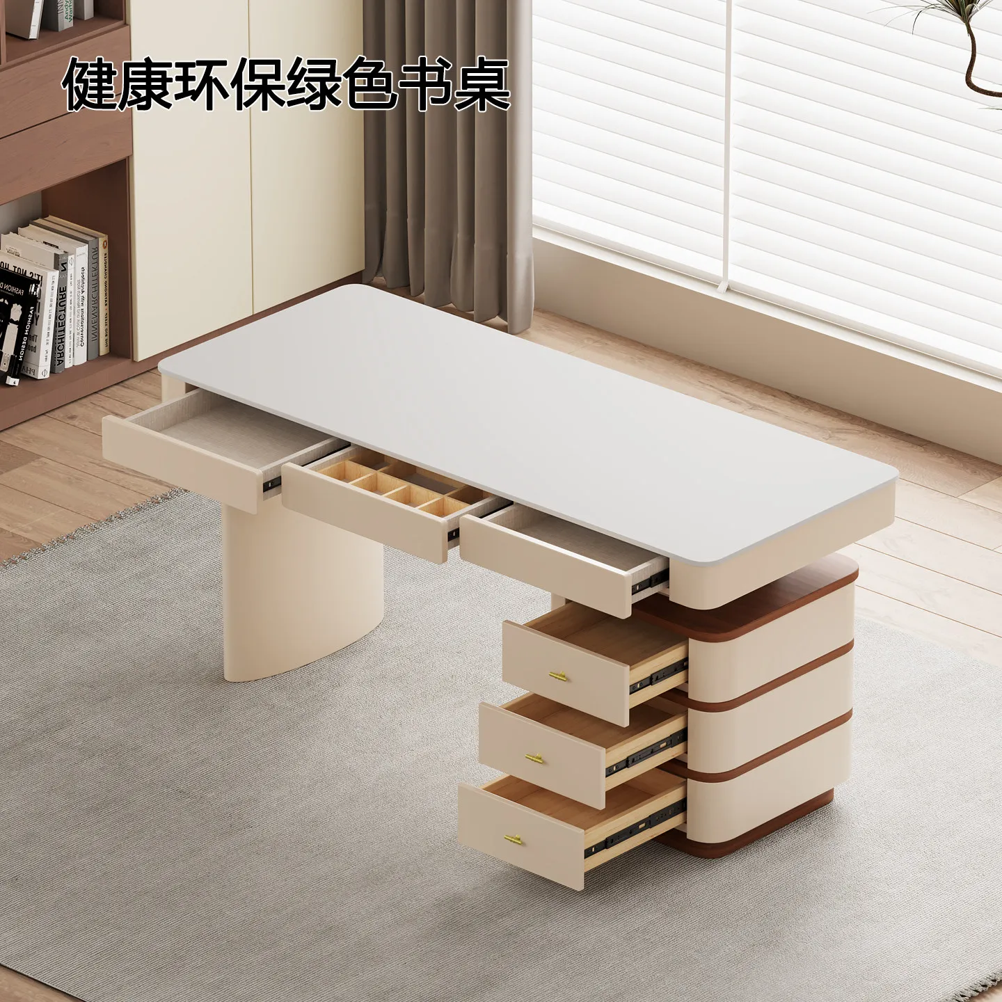 PYJ medieval style rock slab desk study light luxury modern Italian minimalist cream style solid wood table