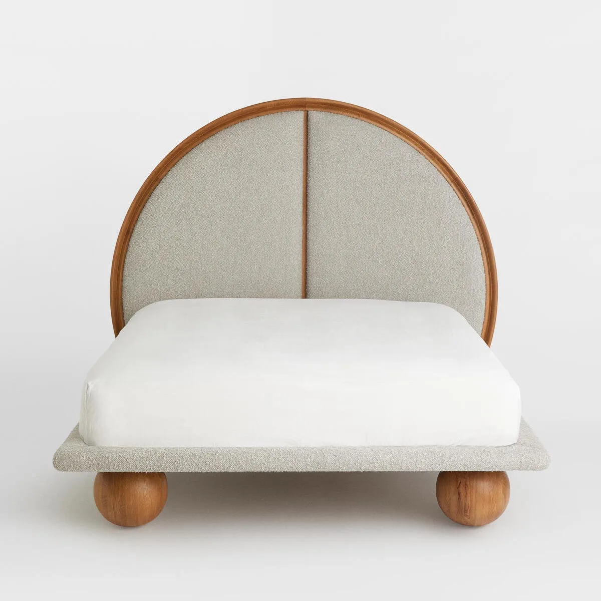 

Modern Bedroom Furniture King Size Walnut Colored Wood Frame Linen Household Round Leg Double Bed